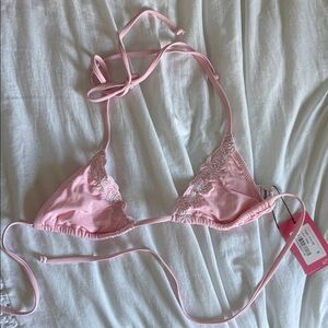 Edikted Light Pink Embroidered Triangle Bikini Top